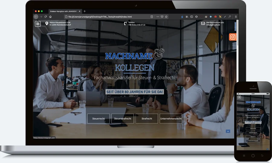 Homepage für Rechtsanwalt