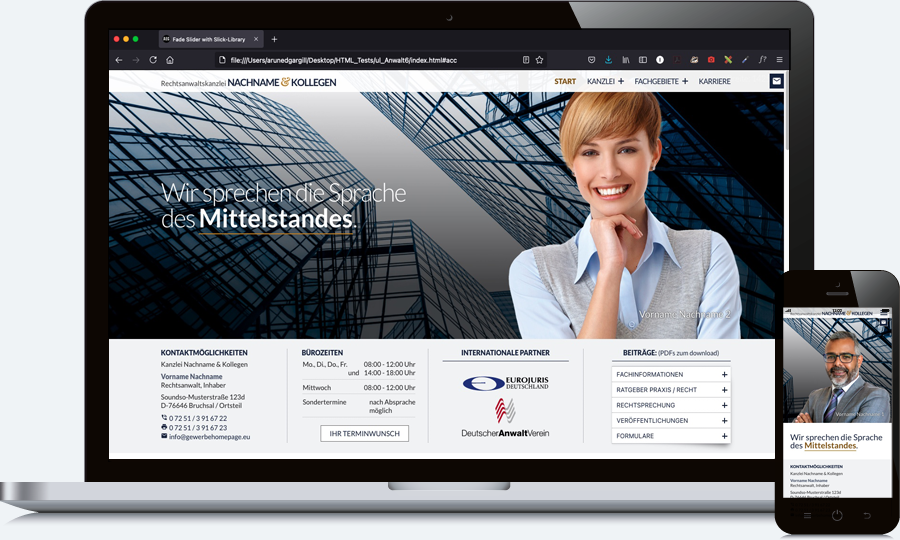 Homepage für Rechtsanwaltskanzlei