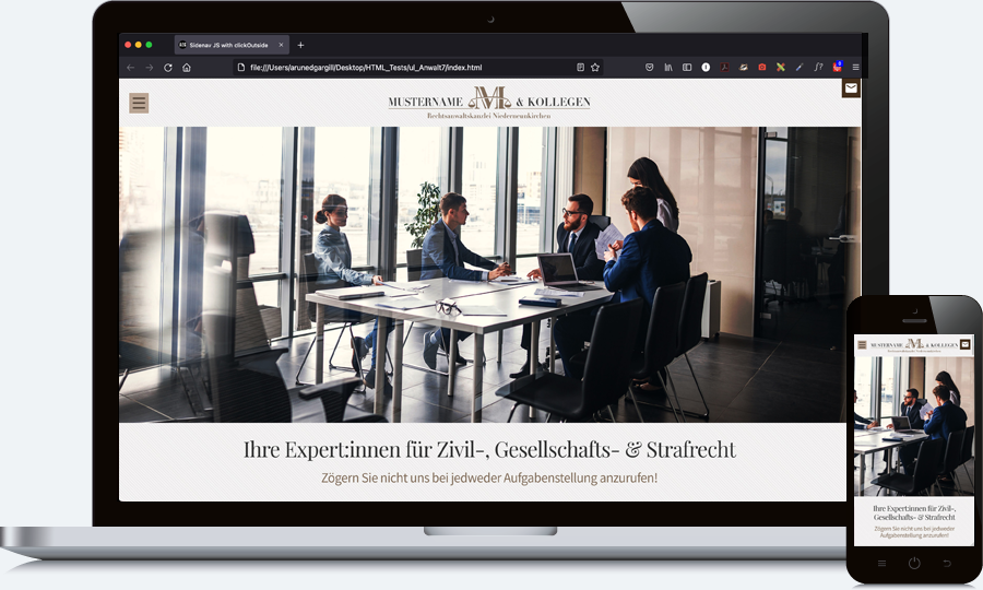 Homepage für Rechtsanwaltskanzlei