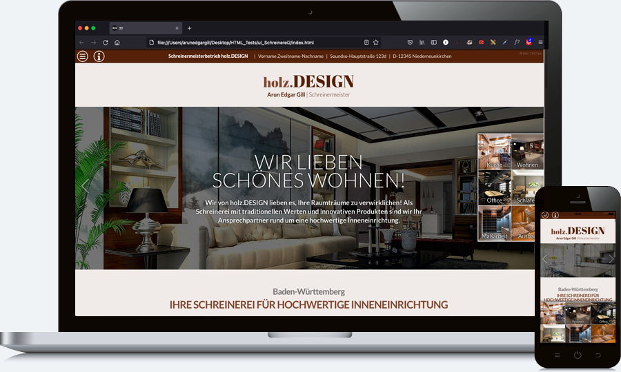 Homepage für Schreinerei